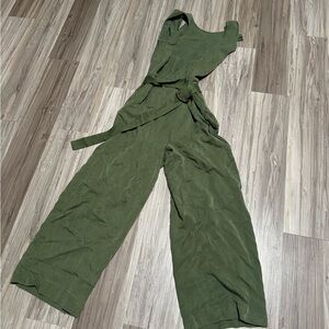 LOFT Green Wide-Leg Jumpsuit with Tie Waist
